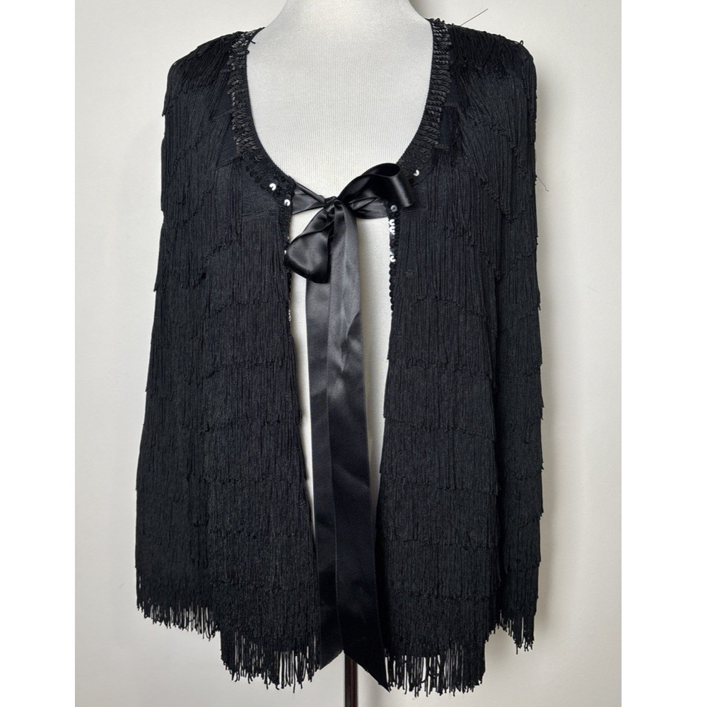 Berek‎ Womens VTG Black Fringe Jacket Medium Fairy Grunge Whimsigoth Boho